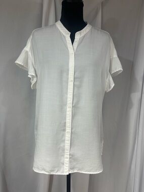 cloth & stone Anthropologie White Mandarin-Collar Short Sleeve Button-Down Top